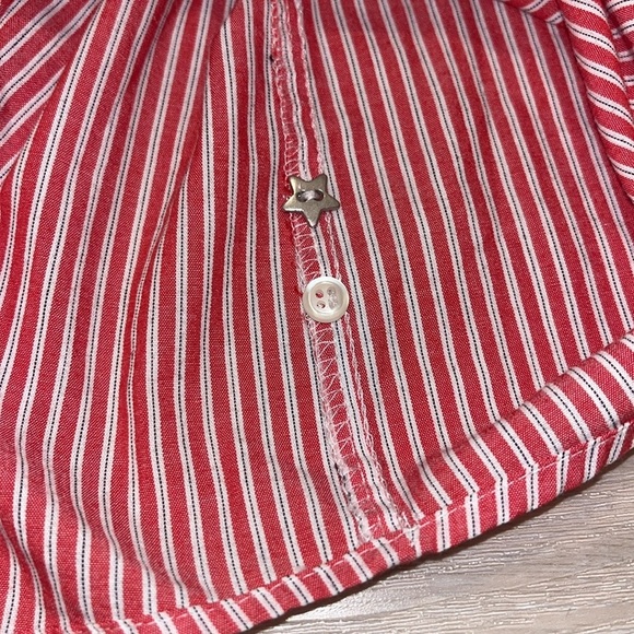 VINTAGE Karen Scott Red STRIPE Short Sleeve STARS Button Down FLAG embroidered - Picture 8 of 10